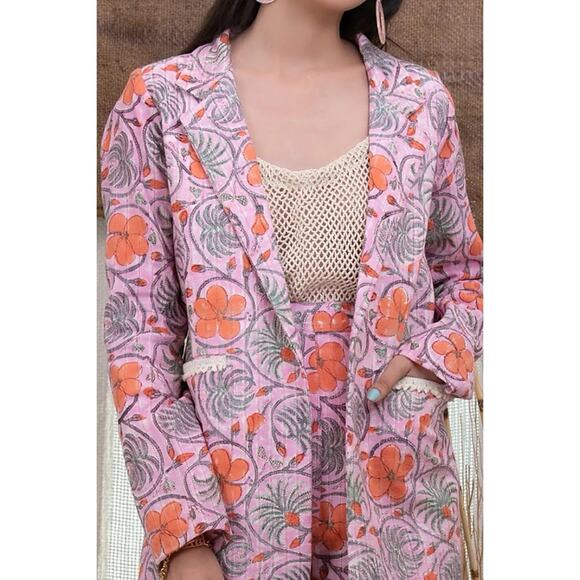 Kalakaari By Sagarika Onion Pink Printed & Embroidered Blazer Jacket Medium - Picture 1 of 8